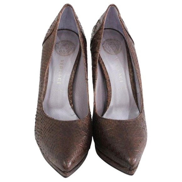Brown Versace Snakeskin Heels - Picture 1 of 6
